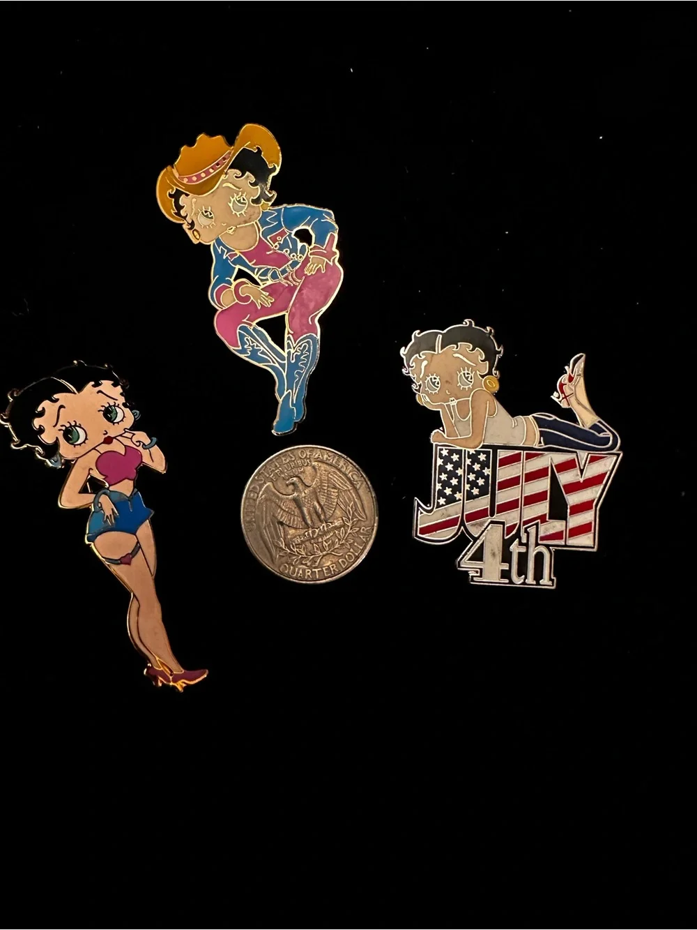 Vintage Betty Boop Enamel Pin Collection - Pink, Blue, Red, Yellow 9 pc bundle